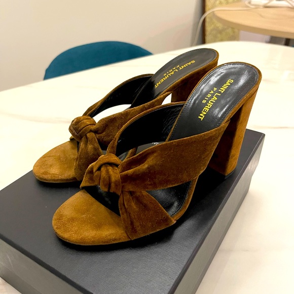Saint Laurent Mustard Yellow Suede Heels - Picture 4 of 7